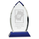 10" Crystal Oval on Blue Pedestal Base