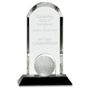 9" Clear Crystal Dome with Inset Golf Ball on Black Pedestal Base