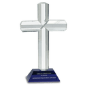 Blue 8 1/2" Crystal Cross on Pedestal Base