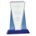 7" x 10" Blue/Clear Wedge Crystal on Blue Pedestal Base