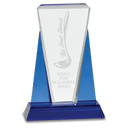 6" x 8 1/2" Blue/Clear Wedge Crystal on Blue Pedestal Base