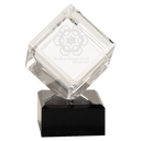 6" Clear Crystal Cube on Black Pedestal Base
