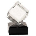 4 1/2" Clear Crystal Cube on Black Pedestal Base