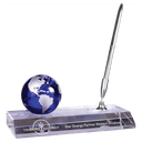 7" x 3" Blue Crystal Globe with Base and Pen