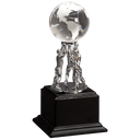 10" Clear Crystal Globe with Silver Men/Stand on Black Piano Finish Base
