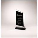4 3/4" x 7 7/8" Zenith Series Glass Award, Black Piano Finish Base with Silver Aluminum Accent
