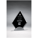 6 1/4" x 7 3/8" Diamond Shaped Glass Award, Black Silkscreen on Silver     Metal Base