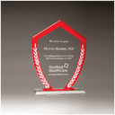 7 1/4" x 9 5/8" Shield Shaped Glass Award with Red Border and White Laurel Leaves