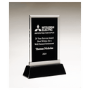 5 1/4" x 8 7/8" Rectangular Black Silkscreened Glass Award with Black Piano Finish Base