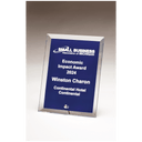 6" x 8" Clear Glass Plaque with Painted Blue Background,                   Silver Plated Easel Post