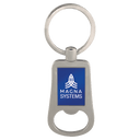 Silver/Blue 2 1/8" Laserable Bottle Opener Keychain