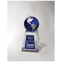 2 5/8" x 5 1/4" Crystal Trophy with Blue Globe and Blue/Silver Plate