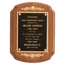 9" x 12" American Walnut Rounded, Scalloped Corner Plaque with Decorative Gold Scrolls and a Gold Border Black Laser Engravable Plate