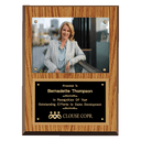 Oak Finish Photo Plaque with Black Brass 9" x 12" American Plates-Photo Size 5" x 7"