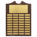 Walnut 36 Plate Perpetual Plaque with Brushed Brass 14" x 20"/Plates 7/8" x 2 3/4" American Plates