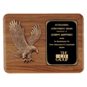 15" x 11" Solid American Walnut Plaque with Sculptured Relief Eagle Casting and Laser Engravable Black Brass Plate
