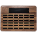 Walnut 36 Plate Perpetual Plaque with Black Brass 15" x 21"/Plates 7/8" x 2 3/4" American Plated Steel Plates