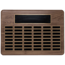 Walnut 48 Plate Perpetual Plaque with Black Brass 15" x 21"/Plates 7/8" x 2 3/4" American Plated Steel Plates
