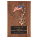 8" x 10 1/2" Solid American Walnut Plaque with Finely Detailed Eagle with American Flag Relief and Black Laserable Brass Plate