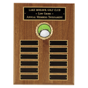 9" x 12" American Walnut Perpetual Plaque with 12 Gold Border Black Laserable Brass Plates and 2" Insert Holder- Witney Series