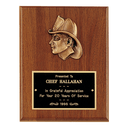 Walnut Plaque with Firefighter Relief and Black Brass 7" x 9" American Plate