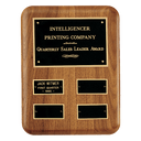 8" x 10 1/2"/Plates 1 1/4" x 2 1/2" American Walnut AirFlyte Edge Quarterly Award Perpetual Plaque wth Black Brass Plates