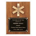 9" x 12" Walnut Plaque with Gold EMT Star of Life and Black Brass Plate
