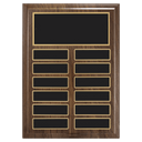 9" x 12"/Plates 1" x 3 1/4" Walnut Step-Edge 12 Plate Perpetual Plaque with Black Brass Plate