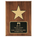 9" X 12" Gold Aluminum Star on a Solid Walnut Plaque with Black Recessed Area and Black LaserFX Plate