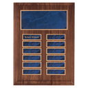 9" x 12" American Walnut 12 Plate Perpetual Plaque with Sapphire Marble Brass Plates