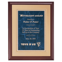 Cherry Finish Plaque with a Sapphire Gold Border Florentine LaserFX Plate on an Gold 11" x 14" Hand Rubbed Embossed Back Plate