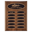9" x 12"/Plates 1" x 3 1/4" American Walnut 12 Plate Perpetual Plaque with Black Brass Elliptical Plates