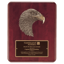 Rosewood Piano Finish Plaque with Finely Detailed Bronze Eagle Head Casting with Black Laserable Brass 10 1/2" x 13" Plate