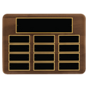 Walnut 12 Plate Perpetual Plaque with Black Brass 11" x 15"/Plates 1 1/2" x 3 3/4" American Plates