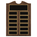 Walnut 12 Plate Perpetual Plaque with Black Brass 2 11" x 15"/Plates 1 1/2" x 3 3/4" American Plates
