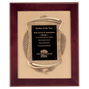 14" x 17" Rosewood Piano Finish Frame with Antique Bronze Casting          with Black LaserFX Plate on Brushed Gold Metal Background