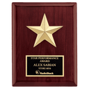 6" x 8" Star Casting with Gabled Points and Goldtone Finish on a Rosewood Piano Finish Plaque with a Black Laserable Plate