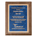 Walnut Piano Finish Plaque with Gold 9" x 12" Airflyte Premium Florentine Border Sapphire Marble LaserFX Plate