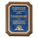 Walnut Piano Finish Plaque with Gold 2 9" x 12" Airflyte Premium Florentine Border Sapphire Marble LaserFX Plate