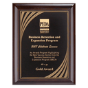 9" x 12" Hand Rubbed Cherry Finish Plaque with Cascading Gold Swirl Design Laserable Black Brass Plate