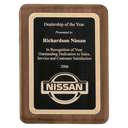 9" x 12" Airflyte Premium Walnut Piano Finish Plaque with Gold Florentine Border Textured LaserFX Plate