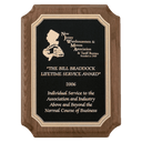 Walnut Piano Finish Plaque with Gold Florentine Border Textured Black 7" x 9" Airflyte Premium LaserFX Plate