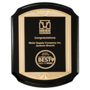 11" x 15" Black High Gloss Plaque with Metal Gold Sunburst Frame Casting and Black LaserFX Plate