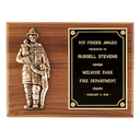 Walnut Plaque with Firefighter Relief and Black Brass 9" x 12" American Plate
