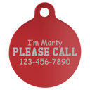 Red 1 1/4" Laserable Anodized Aluminum Round Pet Tag with Tab