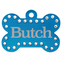 Blue 1 1/2" x 1" Laserable Anodized Aluminum Swarovski Bling Bone with Tab