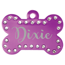 Purple 1 1/2" x 1" Laserable Anodized Aluminum Swarovski Bling Bone with Tab