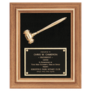 Gold Electroplated Gavel in a Walnut Frame with Black Velour Background and Black Laserable Brass 15" x 18" Plate