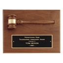 9" x 12" Solid Walnut Plaque with a Walnut Gavel, Gold Gavel Band and Black Laserable Brass Plate