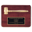 9" x 12" Rosewood Piano Finish Plaque with a Gold Electroplated Gavel and Laserable Black Brass Plate for Personalization